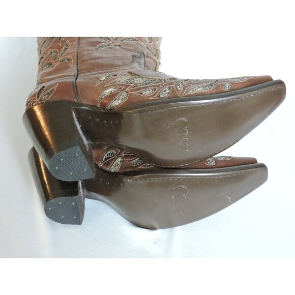 Cowboy Pro Cowgirl Boots Size 6.5 Brown Leather Python Cross Snip Toe Western - Picture 12 of 12